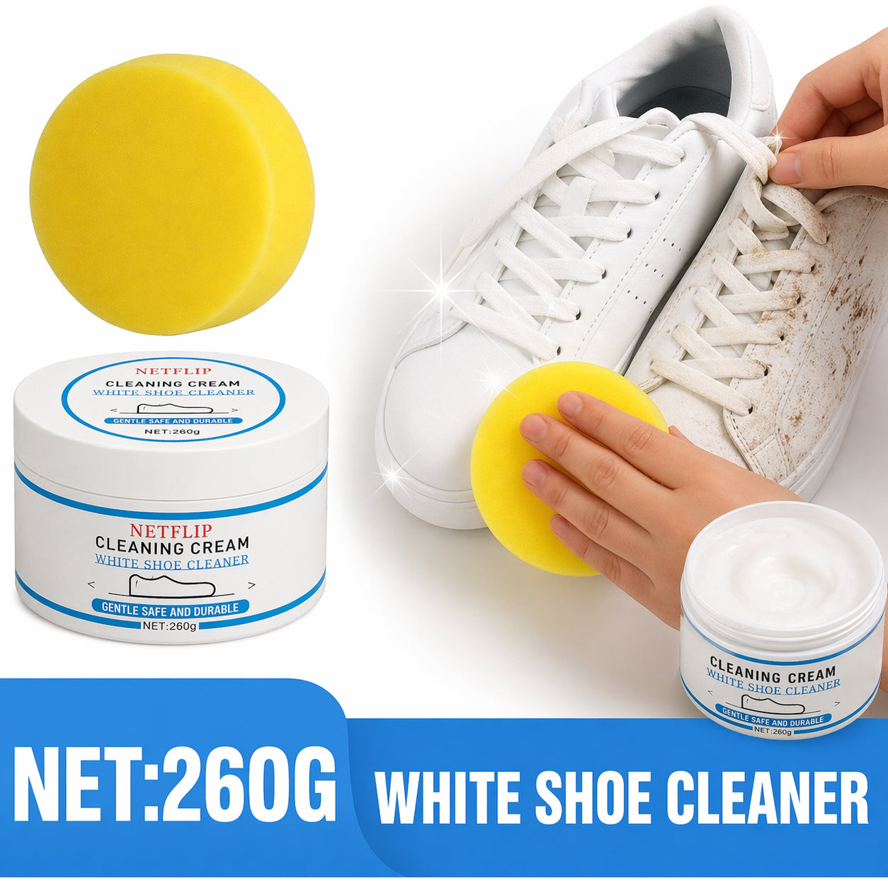 No-Rinse Shoe Cleaner Foam, Portable Sneaker Stain Remover for Daily Quick Cleaning