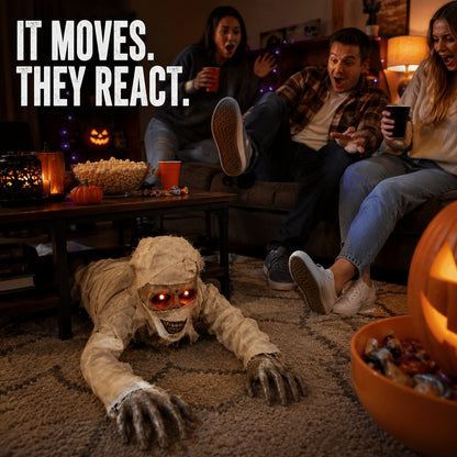 Sound-Activated Animated Crawling Mummy with Glowing Red Eyes