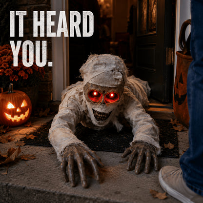 Sound-Activated Animated Crawling Mummy with Glowing Red Eyes
