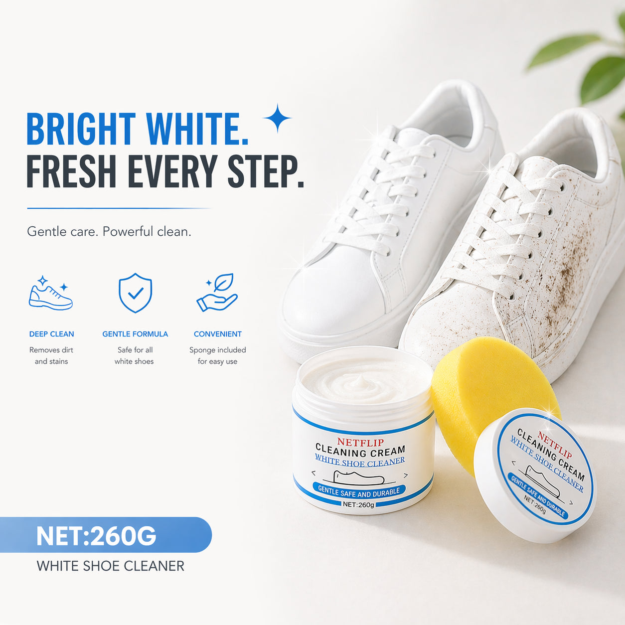 No-Rinse Shoe Cleaner Foam, Portable Sneaker Stain Remover for Daily Quick Cleaning