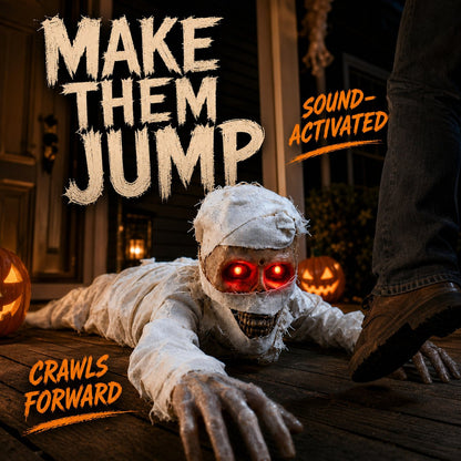 Sound-Activated Animated Crawling Mummy with Glowing Red Eyes