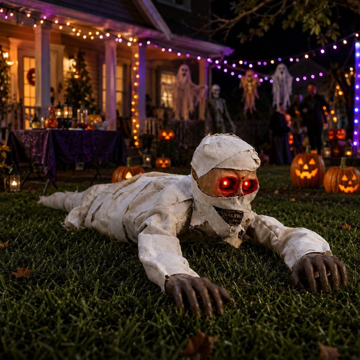 Sound-Activated Animated Crawling Mummy with Glowing Red Eyes