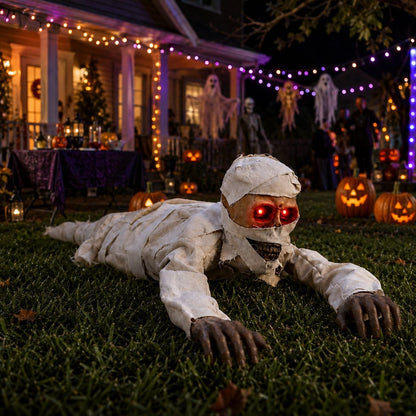 Sound-Activated Animated Crawling Mummy with Glowing Red Eyes