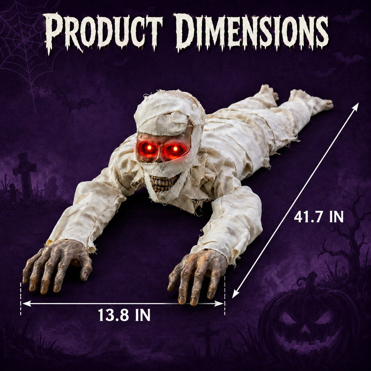 Sound-Activated Animated Crawling Mummy with Glowing Red Eyes