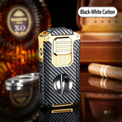 5-In-1 Windproof Cigar Lighter | Triple Jet Flame, V-Cutter, Punch, Draw Tool & Cigar Rest