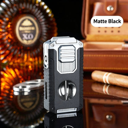5-In-1 Windproof Cigar Lighter | Triple Jet Flame, V-Cutter, Punch, Draw Tool & Cigar Rest