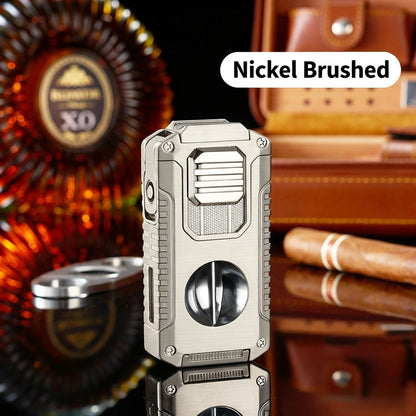 5-In-1 Windproof Cigar Lighter | Triple Jet Flame, V-Cutter, Punch, Draw Tool & Cigar Rest