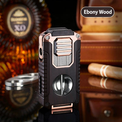 5-In-1 Windproof Cigar Lighter | Triple Jet Flame, V-Cutter, Punch, Draw Tool & Cigar Rest