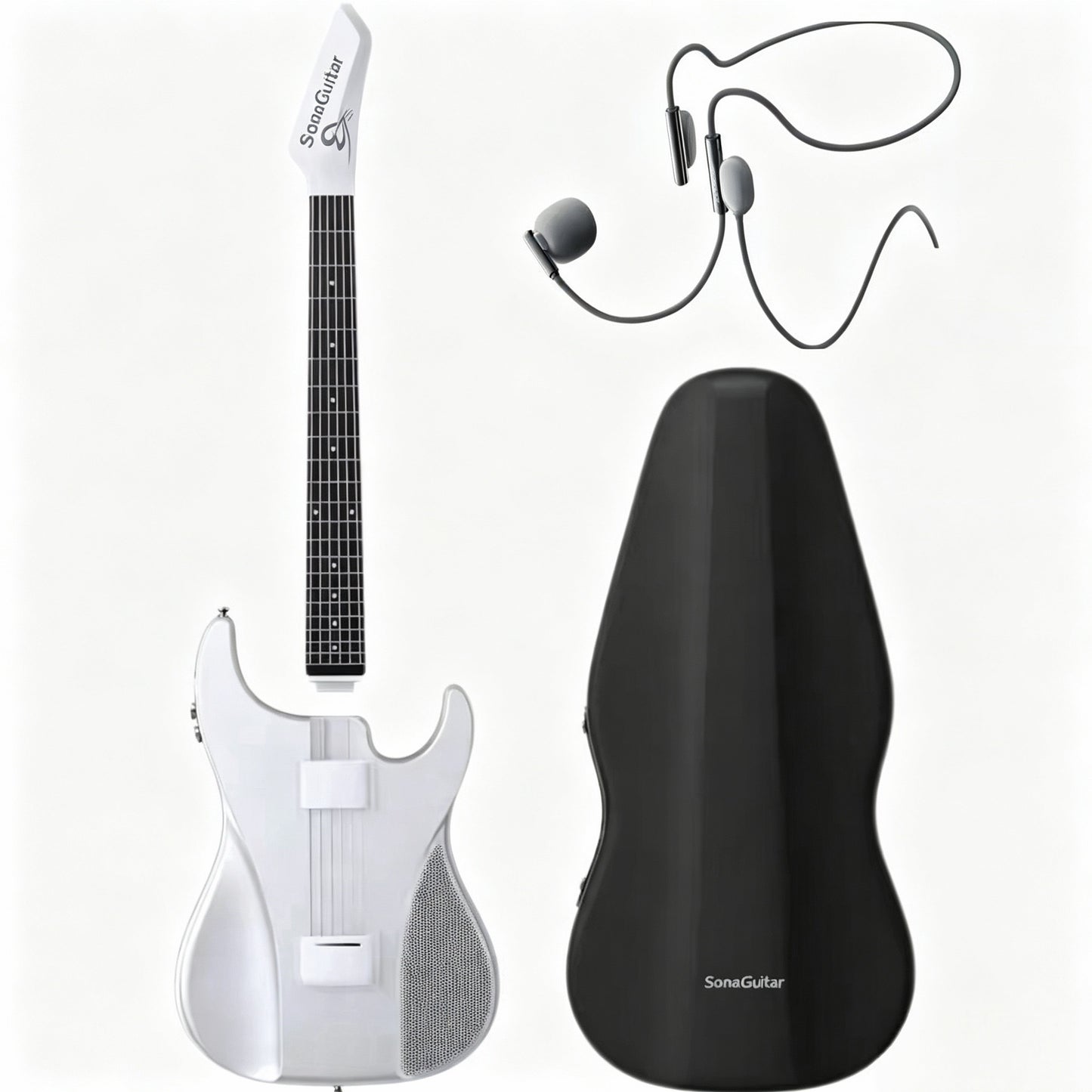 🎸Silent No-Sore-Finger Smart Travel Guitar Black & White for Beginners & Band