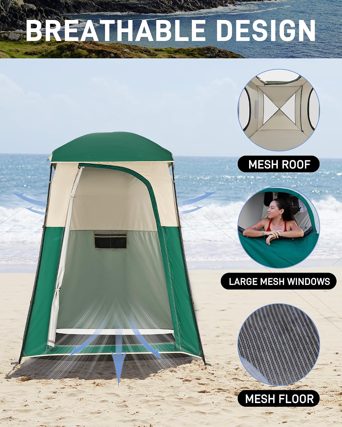 Portable Outdoor Privacy Shower Tent, 1/2 Room Camping Toilet Tent with Shower Bag, Dressing Room for Beach Camping & Hiking