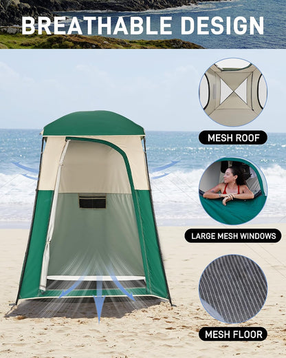 Portable Outdoor Privacy Shower Tent, 1/2 Room Camping Toilet Tent with Shower Bag, Dressing Room for Beach Camping & Hiking